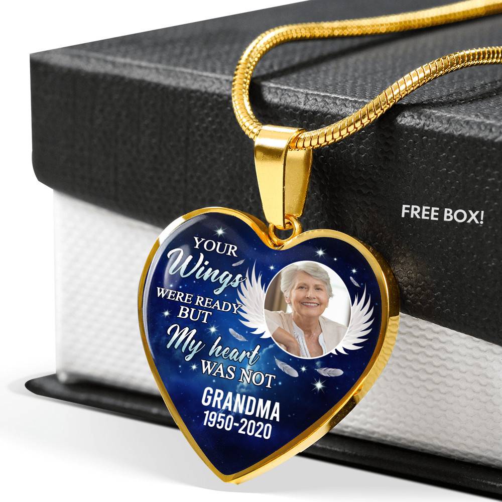 Personalized Photo Your Wings Were Ready But My Heart Was Not Memorial Remembrance Luxury Heart Pendant Necklace