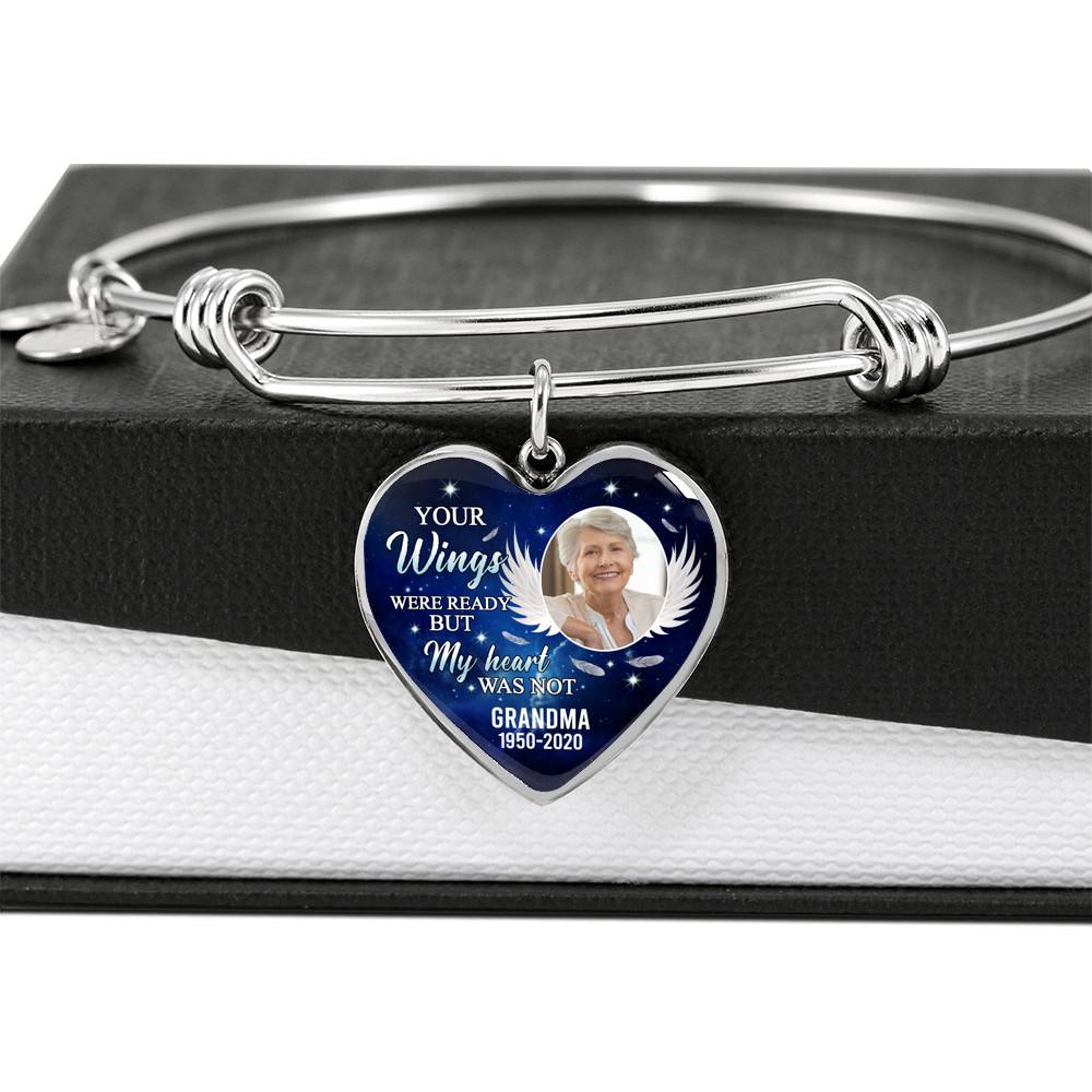 Personalized Photo Your Wings Were Ready But My Heart Was Not Memorial Remembrance Luxury Heart Pendant Necklace