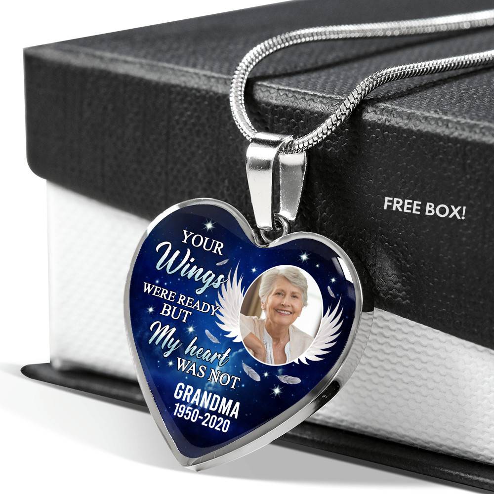 Personalized Photo Your Wings Were Ready But My Heart Was Not Memorial Remembrance Luxury Heart Pendant Necklace