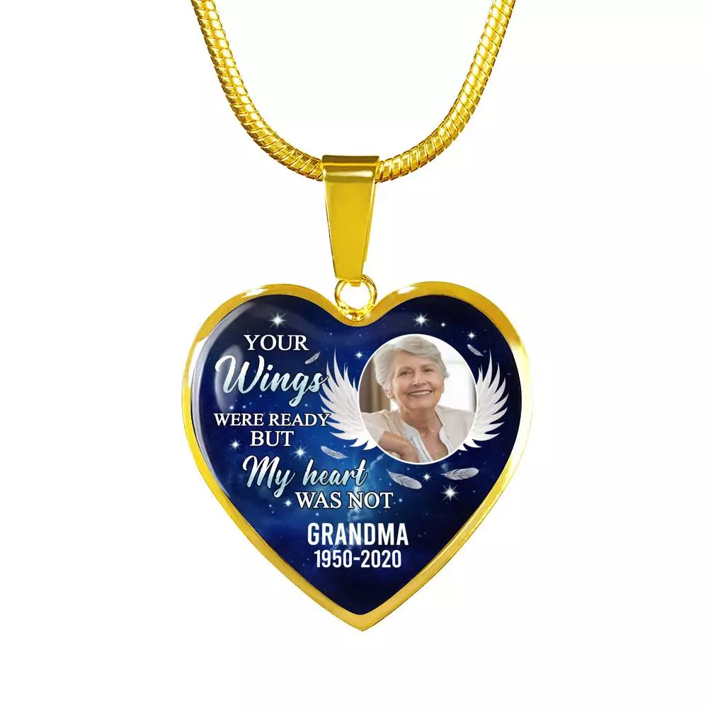 Personalized Photo Your Wings Were Ready But My Heart Was Not Memorial Remembrance Luxury Heart Pendant Necklace