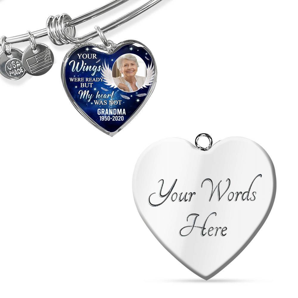 Personalized Photo Your Wings Were Ready But My Heart Was Not Memorial Remembrance Luxury Heart Pendant Necklace
