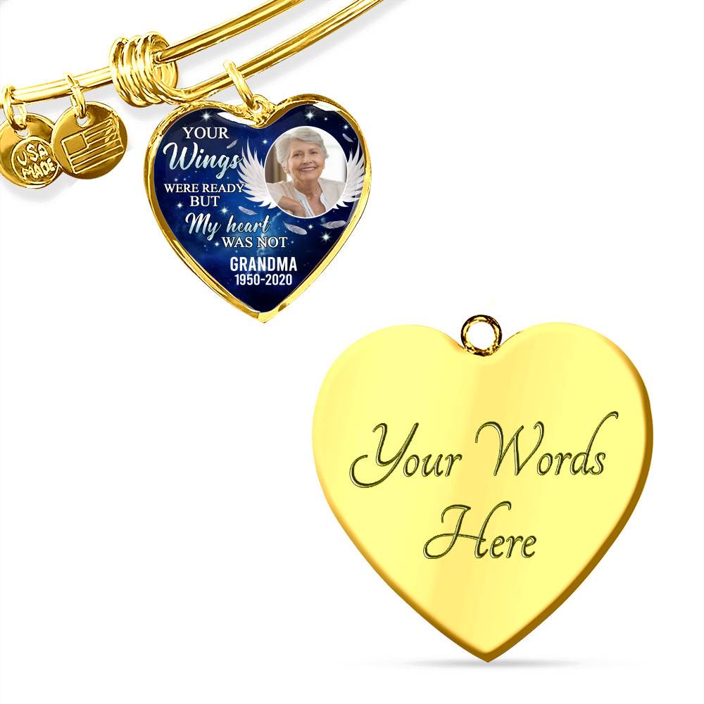 Personalized Photo Your Wings Were Ready But My Heart Was Not Memorial Remembrance Luxury Heart Pendant Necklace