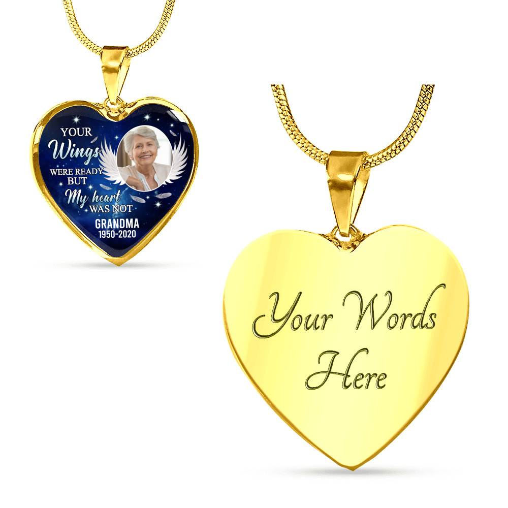 Personalized Photo Your Wings Were Ready But My Heart Was Not Memorial Remembrance Luxury Heart Pendant Necklace