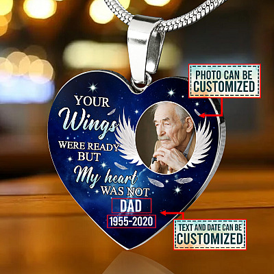 Alternative view of Personalized Photo Your Wings Were Ready But My Heart Was Not Memorial Remembrance Heart Pendant Necklace - Bangle