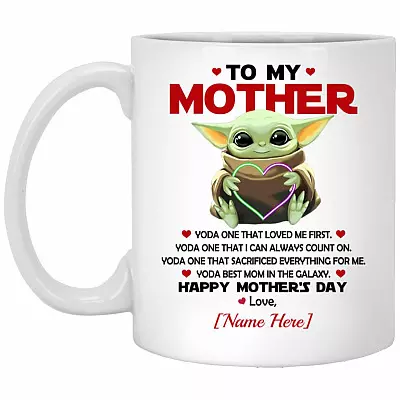 Personalized Baby Yoda Mug, White, 11 oz. White Mug