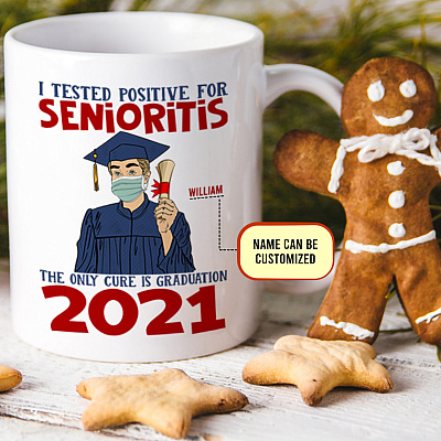 Alternative view of Personalized I Tested Positive for Senioritis Coffee Mug-Congrats Male Graduation Senior 2021 Travel Bottle