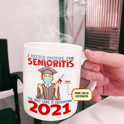 Alternative view of Personalized I Tested Positive for Senioritis Mug - Congrats Female Graduation Senior 2021 Travel Bottle