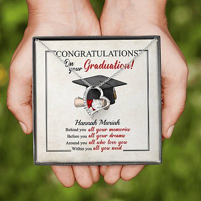 Personalized Congratulations Graduation Behind You All Your Memories Class Of 2021 Forever Love Heart Necklace