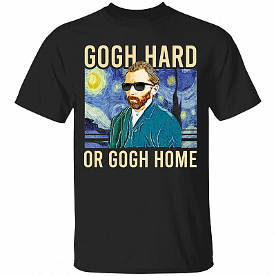 Funny Gogh Hard, Black, Unisex T-Shirt