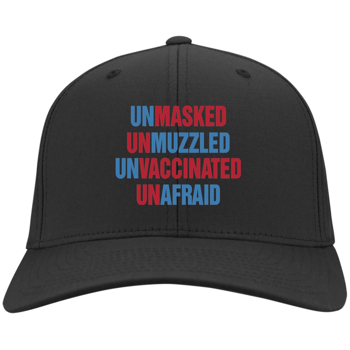 Unmasked Unmuzzled UnvaccinHat, Black, Twill Cap