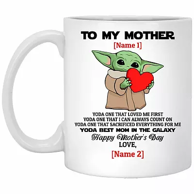 Personalized Baby Yoda To, White, 11 oz. White Mug