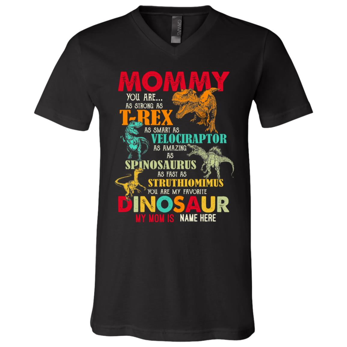Personalized Mamasaurus T, Black, V-Neck T-Shirt