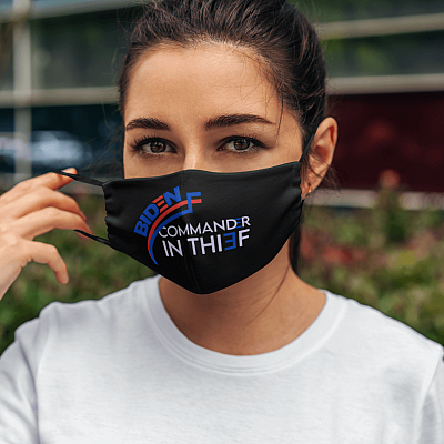 Alternative view of Biden Commander in Thief Politically Incorrect  Washable Reusable Custom Printed Cloth Face Mask Cover