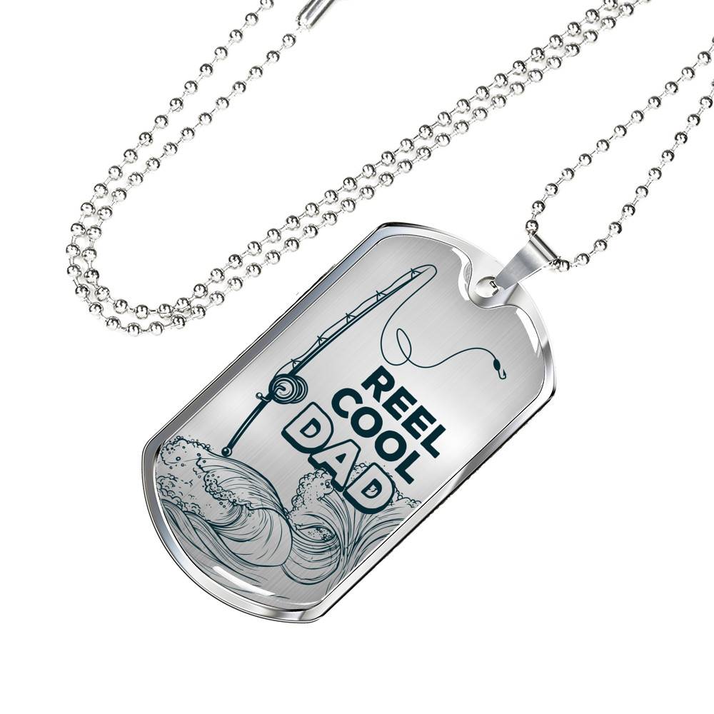Reel Cool Dad Vintage Fishing Dad Dog Tag Pendant Necklace