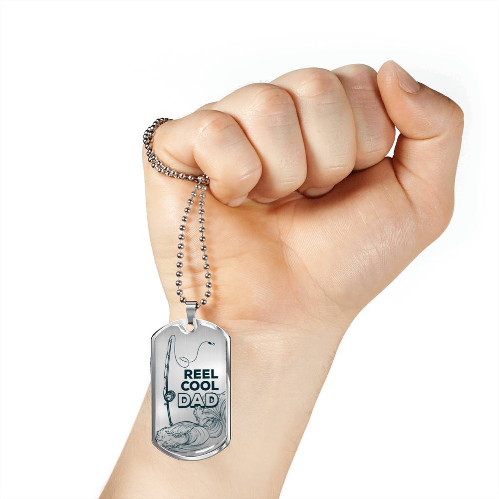 Reel Cool Dad Vintage Fishing Dad Dog Tag Pendant Necklace