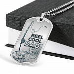 Reel Cool Dad Vintage Fishing Dad Dog Tag Pendant Necklace