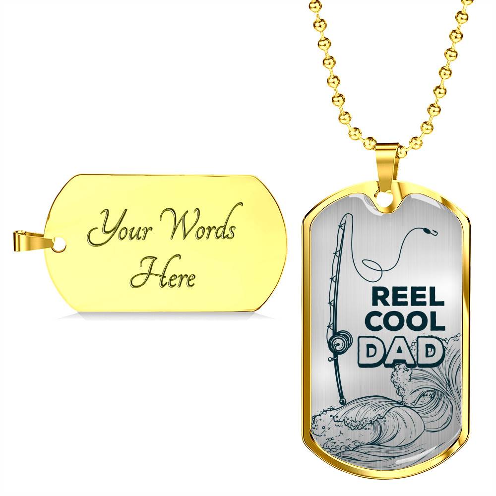 Reel Cool Dad Vintage Fishing Dad Dog Tag Pendant Necklace
