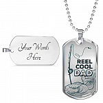 Reel Cool Dad Vintage Fishing Dad Dog Tag Pendant Necklace