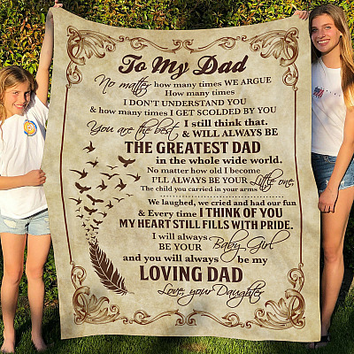 Vintage Letter Feather from Daughter to My Dad No Matter How Many Times We Argue Fleece - Mink Sherpa - Woven Blanket