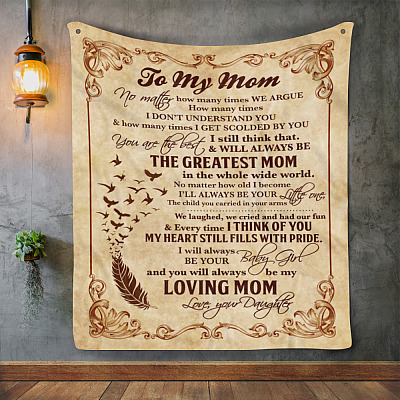 Vintage Letter Feather from Daughter to My Mom No Matter How Many Times We Argue Fleece - Mink Sherpa - Woven Blanket