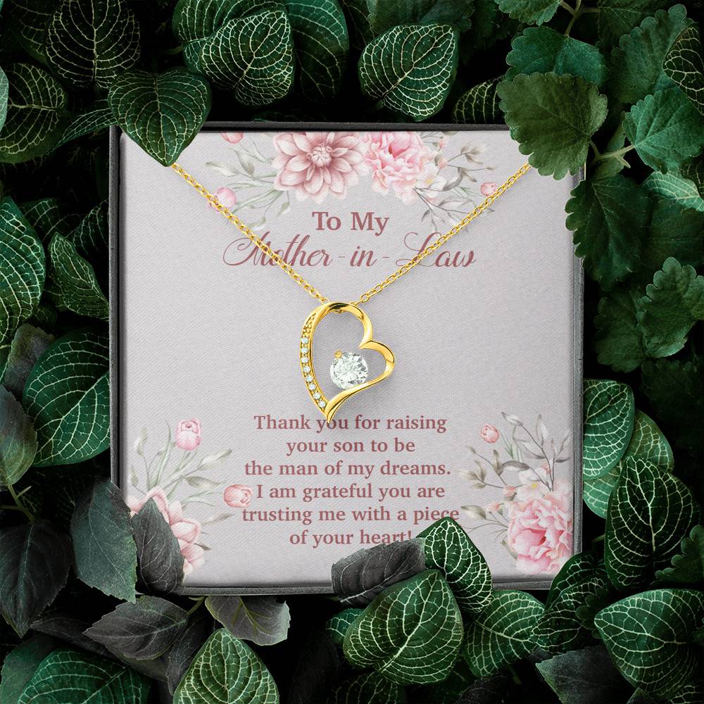 To My Mother in Law Thank You for Raising Your Son to Be the Man of My Dreams Forever Love Pendant Necklace