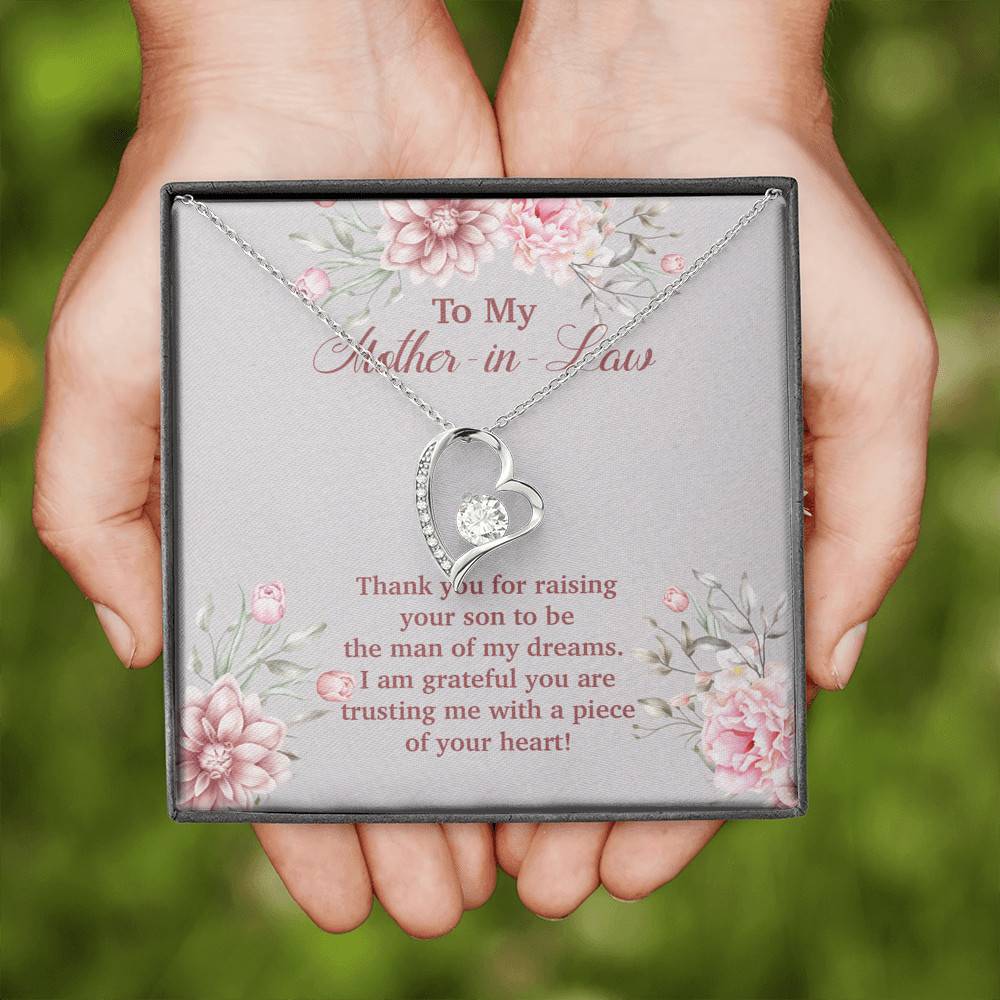 To My Mother in Law Thank You for Raising Your Son to Be the Man of My Dreams Forever Love Pendant Necklace