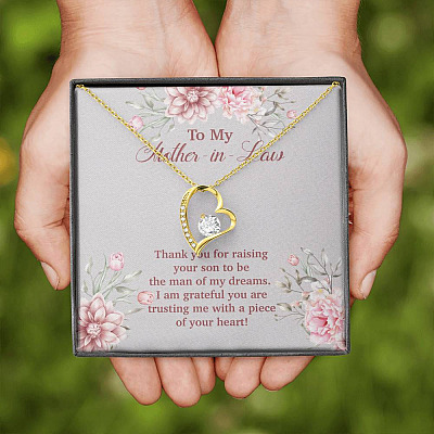 To My Mother in Law Thank You for Raising Your Son to Be the Man of My Dreams Forever Love Pendant Necklace