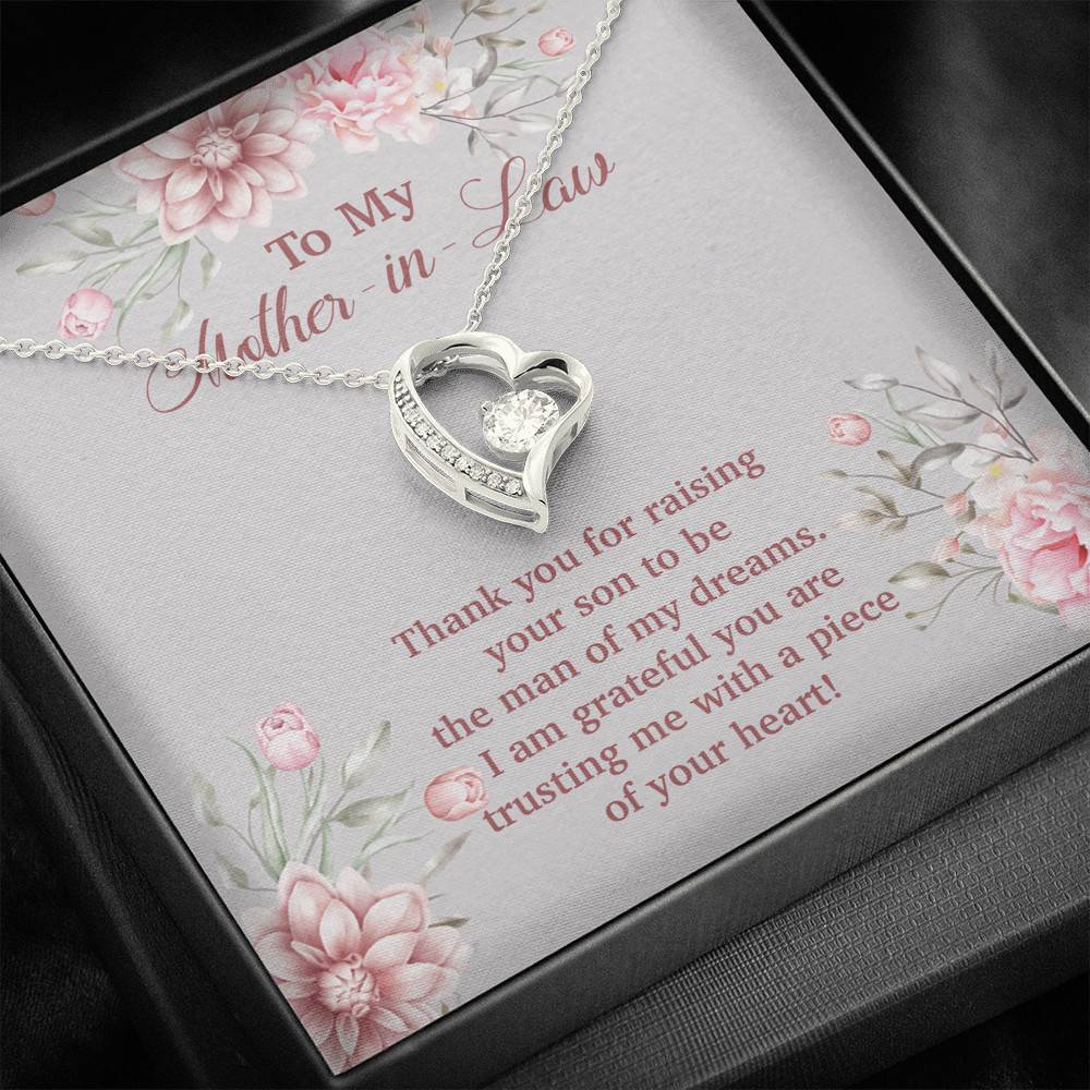 To My Mother in Law Thank You for Raising Your Son to Be the Man of My Dreams Forever Love Pendant Necklace