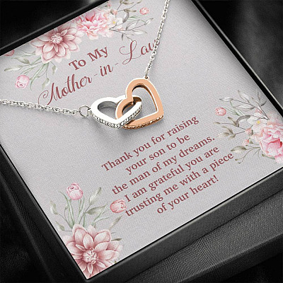 To My Mother in Law Thank You for Raising Your Son to Be the Man of My Dreams Interlocking Hearts Pendant Necklace