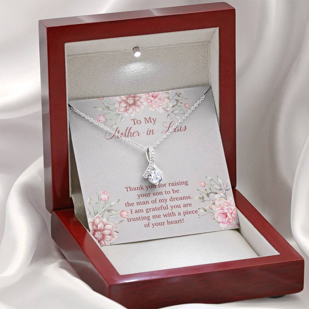 To My Mother in Law Thank You for Raising Your Son to Be the Man of My Dreams Alluring Beauty Necklace