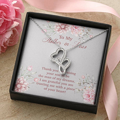 To My Mother in Law Thank You for Raising Your Son to Be the Man of My Dreams Double Hearts Pendant Necklace