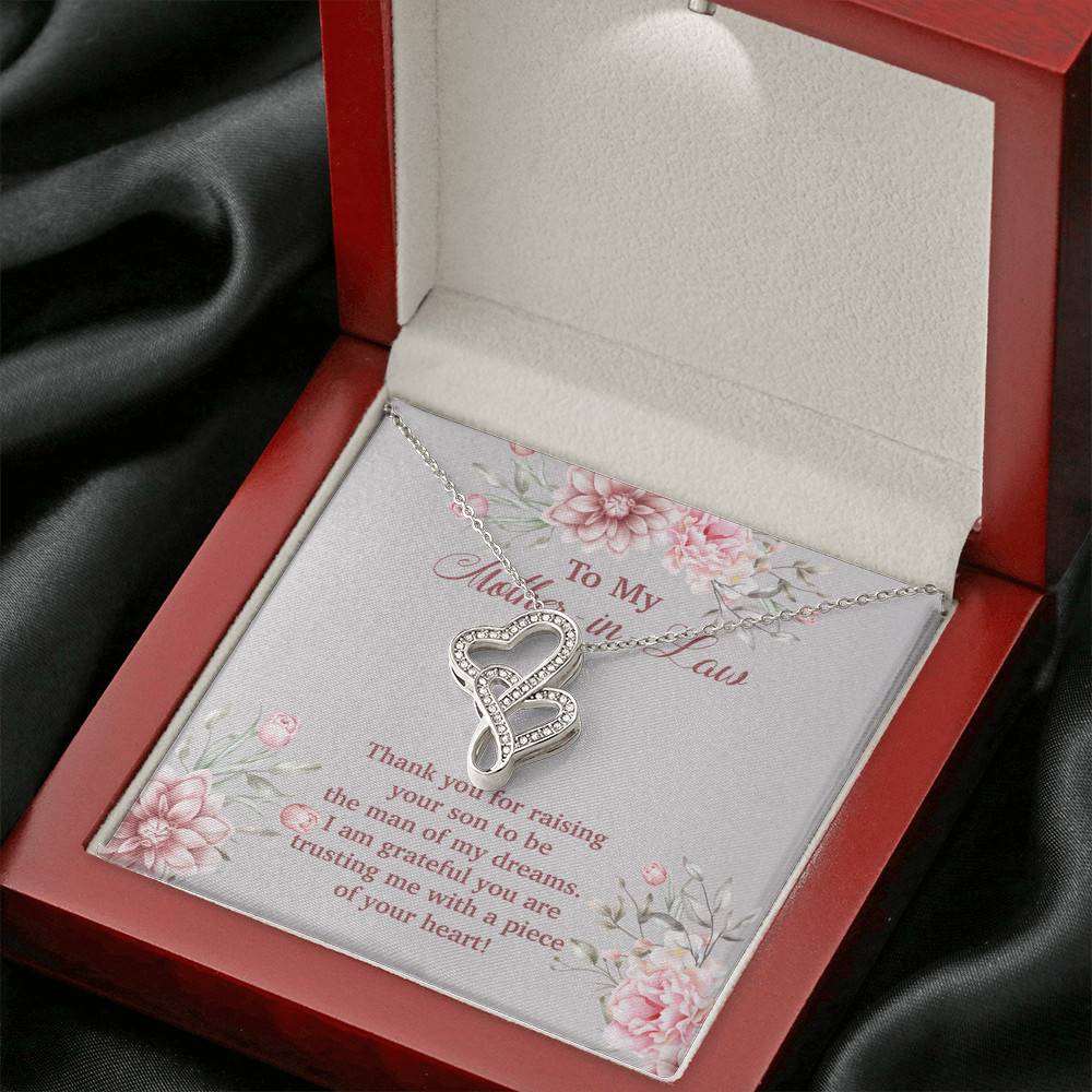 To My Mother in Law Thank You for Raising Your Son to Be the Man of My Dreams Double Hearts Pendant Necklace