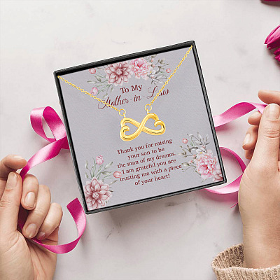Alternative view of To My Mother in Law Thank You for Raising Your Son to Be the Man of My Dreams Infinity Heart Pendant Necklace