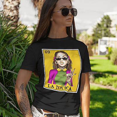 Alternative view of La Toxica Funny Tattoo Girl T-Shirt - Funny Girl in Lottery Card Vintage Shirt