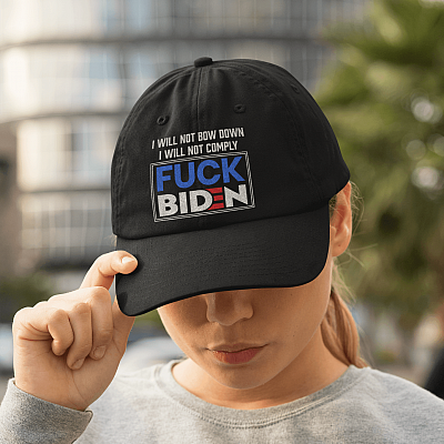 Alternative view of I Will Not Bow Down I Will Not Comply Fk Biden Anti Biden Twill Cap - High-Profile Snapback Hat - Trucker Hat