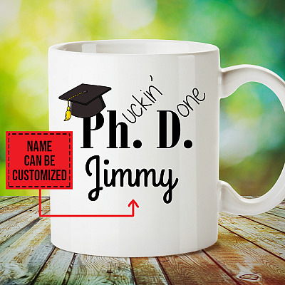 Alternative view of Personalized PhD Graduation Phuckin Done Ceramic Coffee Mug - Beer Stein - Water Bottle - Color Changing Mug