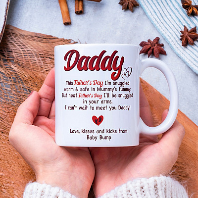 Alternative view of Daddy This Father's Day I'm Snuggled Warm and Safe in Mummy's Tummy Mug - Beer Stein - Water Bottle - Color Changing Mug