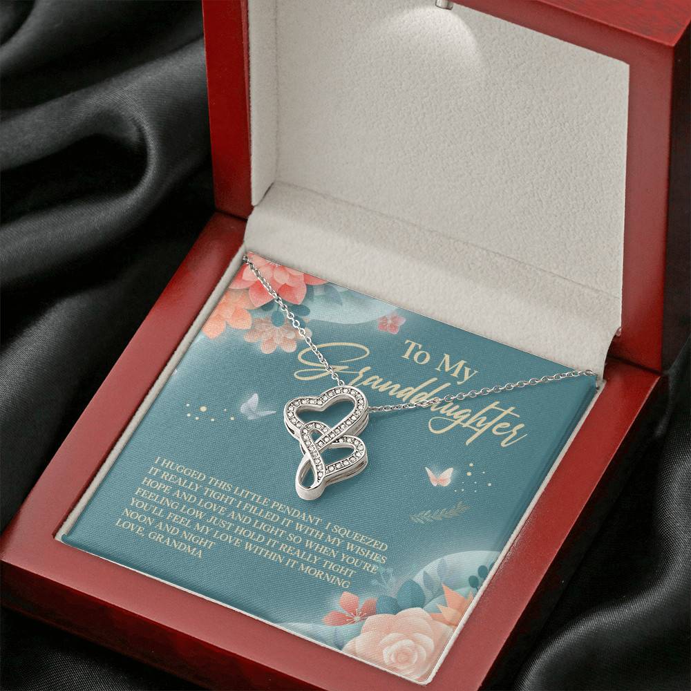 Grandma To My Granddaughter I Hugged This Little Pendant I Squeezed It Tight Double Hearts Necklace