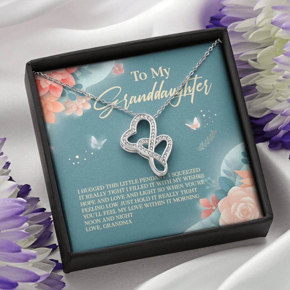 Grandma To My Granddaughter I Hugged This Little Pendant I Squeezed It Tight Double Hearts Necklace