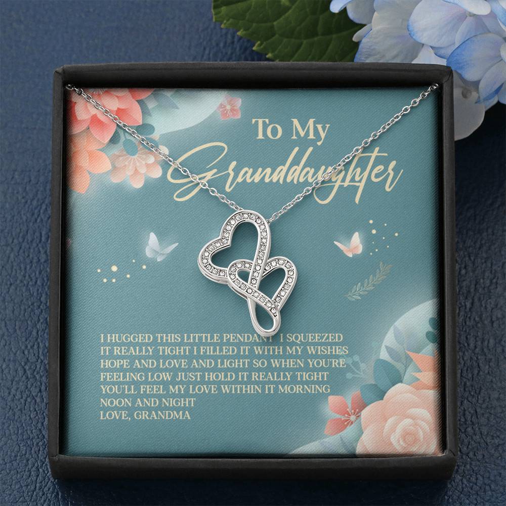 Grandma To My Granddaughter I Hugged This Little Pendant I Squeezed It Tight Double Hearts Necklace