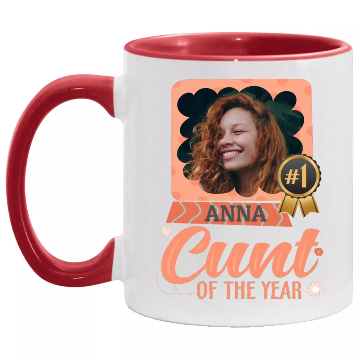 Personalized Photo Cunt Mug, White/Red, 11 oz. Accent Mug Personalized Photo Cunt Mug, White/Red, 11 oz. Accent Mug