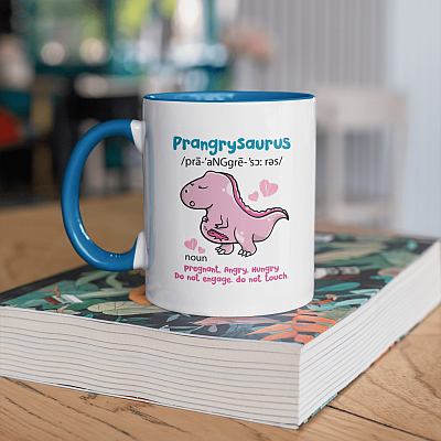 Alternative view of Prangrysaurus Pregnant Angry Hungry Do Not Engage Do Not Touch Funny Pregnant Mom Gifts Accent Mug