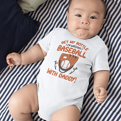 Alternative view of Get My Bottle I'm Watching Baseball With Daddy Baby Onesie - Baby Infant Bodysuit