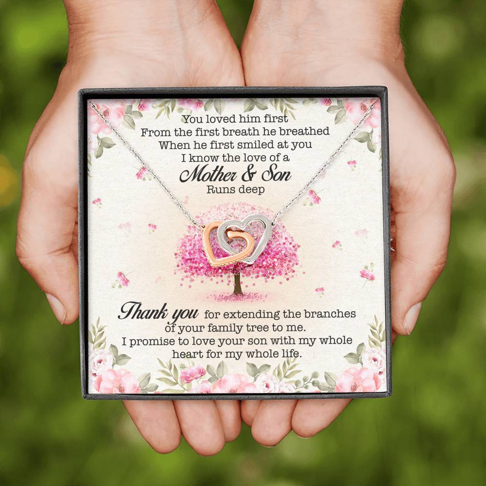 You Loved Him First Mother-In-Law Interlocking Hearts Pendant Necklace