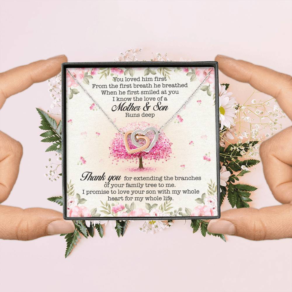 You Loved Him First Mother-In-Law Interlocking Hearts Pendant Necklace