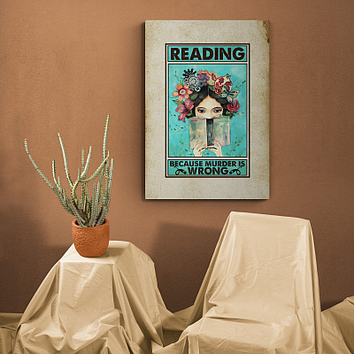 Alternative view of Reading Because Murder Is Wrong Wrapped Framed Canvas Prints - Unframed Poster - Home Library Decor