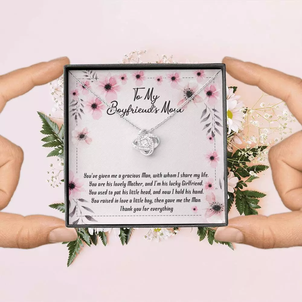 To My Boyfriend's Mom You've Given Me a Gracious Man Mother's Day Gift Love Knot Pendant Necklace