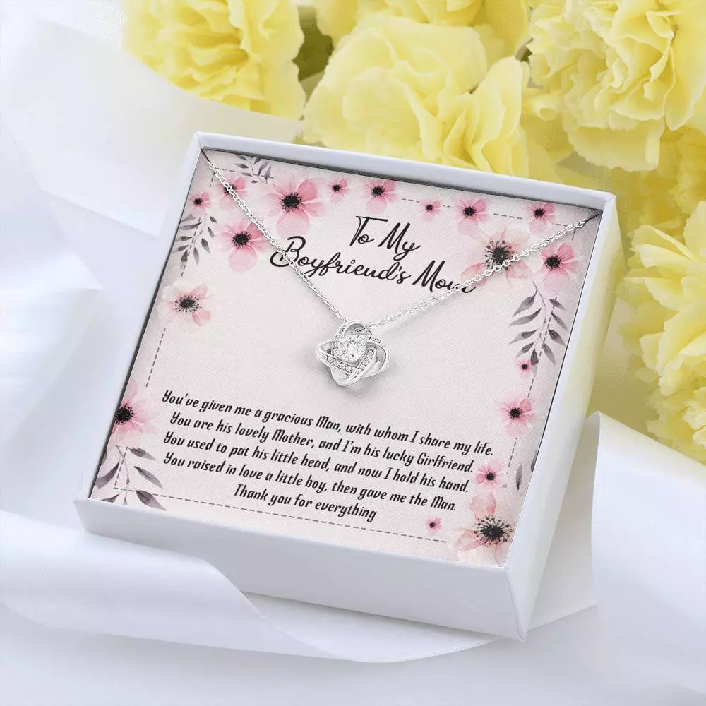 To My Boyfriend's Mom You've Given Me a Gracious Man Mother's Day Gift Love Knot Pendant Necklace