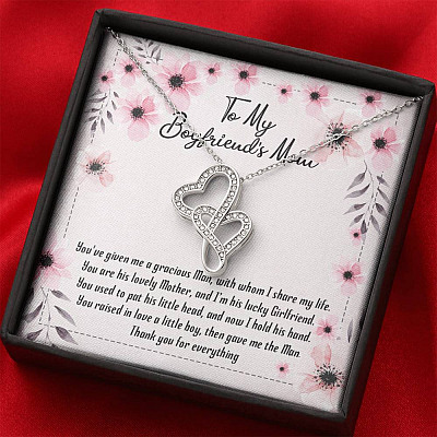 To My Boyfriend's Mom You've Given Me a Gracious Man Mother's Day Gift Double Hearts Pendant Necklace