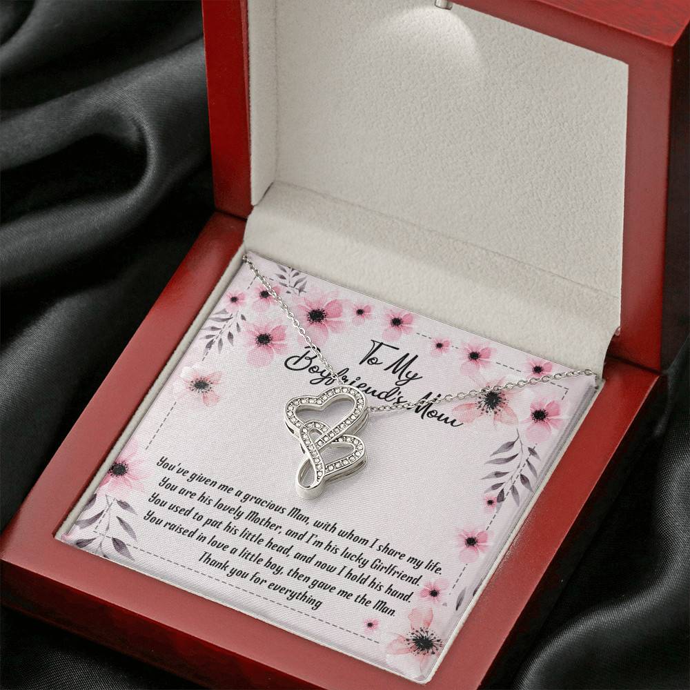 To My Boyfriend's Mom You've Given Me a Gracious Man Mother's Day Gift Double Hearts Pendant Necklace